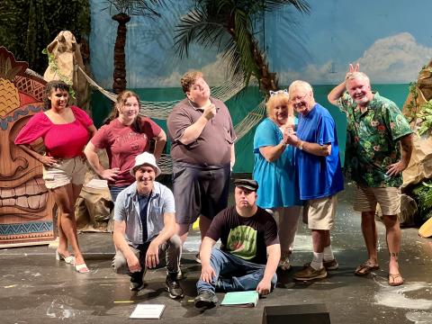 St. Marys Little Theatre will perform “Gilligan’s Island: The Musical” in October. Front row, from left, are Brandon Herron and Travis Landon. Back row: Eden George, Heike Priest, Keven McCanney, Susan Langenbahn, Allen Langenbahn and David Wyttenbach.