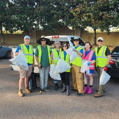 Rotary Club of Camden County members Brad Morris, Fred Parvey, Wannelle Parvey, Amanda Blyler, Erik Nesteruk, Kim Nesteruk and Scott Coyle were part of a roadside cleanup team recently.