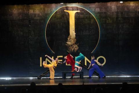 Kendall Lee, Alyssa O’Hara, Eva Finn and Tinsley Griffis participate in a dance routine during the Inferno dance competition in Charleston, S.C.