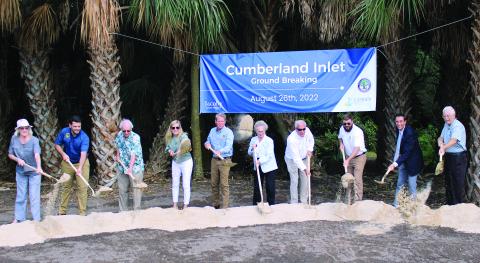Business and community leaders – plus Gov. Brian Kemp – break ground on the new Cumberland Inlet eco-tourism development.