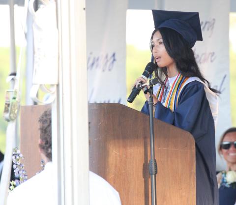 Camden County High School’s Student Council President Maikayla Huynh speaks Friday night during the school’s graduation.