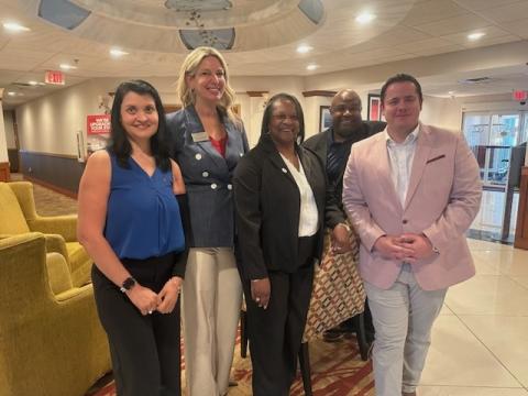 Hawthorn Extended Stay and Wingate by Wyndham General Manager Lola Goettie, center, recently received the Community Service Award from the hotel chain. From left are Luminous Hotel Management CEO Neha Jadhav, Wyndham’s Stephanie Shaw, Goettie, Wyndham’s Sean Wiggins, and Luminous Hotel Management COO James Fair.