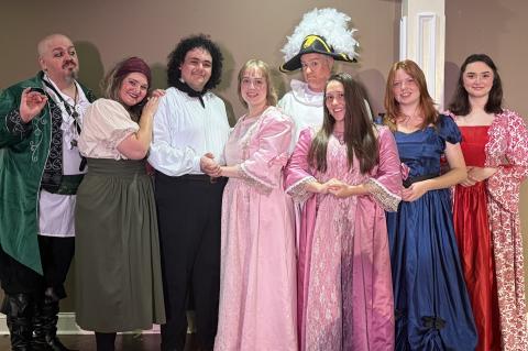 Saltwater Performing Arts’ cast of The Pirates of Penzance in Concert is ready for some swashbuckling fun this weekend and next at Pigmental Studios Auditorium in St. Marys. From left are Steven Jones, Megan Kaufman, Timothy Bernal, Rebekah George, Erik Nesteruk, Mia Galaviz, Gracelyn George and Alexandra Jenkins.