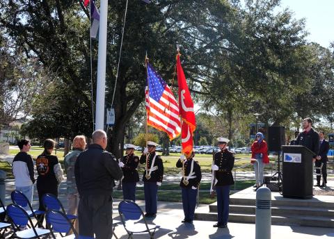 The Veterans Academic Learning Opportunities and Resources (VALOR) student organization hosted its annual Veterans Day Ceremony in November at the flagpole on the college’s Brunswick campus.