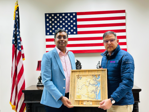 The Consul General of India in Atlanta, Shri Ramesh Babu Lakshmanan, left, met Friday with local businessman and philanthropist CB Yadav.