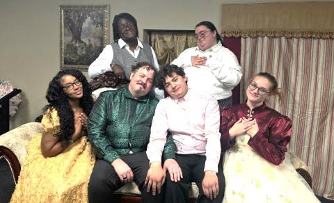 Cast members of Saltwater Performing Arts’ “The Importance of Being Earnest” are ready for opening night Friday. Front row, from left are Michelle Woodberry, Steven Jones, Chance Davis and Elizabeth Husser. Back row: Ebony Hoggard, Anna Wheater.  Not pictured: John Phluger and Brandy Champeau.