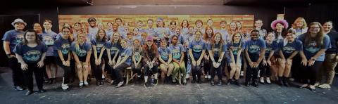 Broadway’s Christine Dwyer is pictured with Saltwater Performing Arts’ Mainstage cast and crew for their upcoming production of “Finding Neverland.”