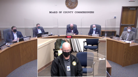 Nassau County Emergency Management Director Greg Foster speaks to the Nassau County Board of County Commissioners during a special meeting Wednesday.