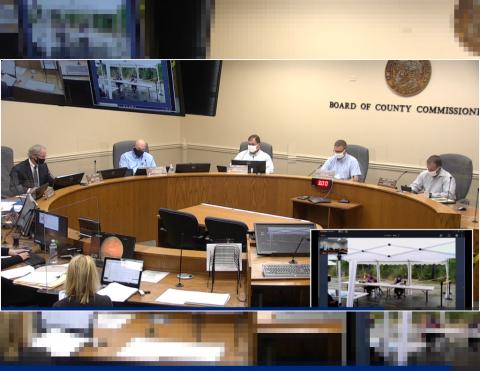 The Nassau County Board of County Commissioners met Monday, July 6, with commissioners and staff, as well as a presenter, all wearing face coverings. The meeting followed an executive order issued July 2 that detailed the “mandatory wearing of face coverings.” GARY D. MORGAN/FOR THE NEWS-LEADER