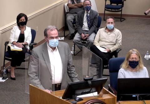 Nassau County Planning and Economic Opportunity Director Thad Crowe speaks about a proposed 270-unit apartment complex in Yulee on Monday.