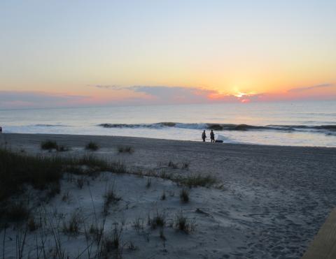 People were on the beach at sunrise when the city of Fernandina Beach reopened its shoreline Monday, May 4. Social distancing is required, but there are no restrictions on open hours or activities on the city’s beaches. Beachgoers were observed following the guidelines put in place to avoid spreading the novel coronavirus. Nassau County’s beaches from Peters Point to Amelia Island State Park are open from 6 a.m. until 9 p.m. daily with no group sports allowed. JULIA ROBERTS/NEWS-LEADER