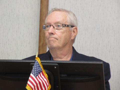 Fernandina Beach Mayor Mike Lednovich speaks Tuesday during the City Commission meeting.