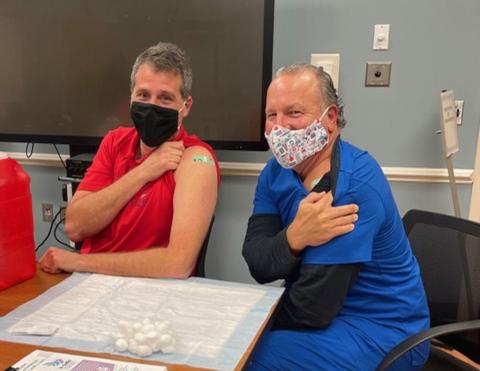 Dr. Alan Miller and physician assistant Keith Rawlinson, both with Coastal Spine and Pain Center, have received a first dose of the coronavirus vaccine. An additional vaccination will be administered 17 to 21 days after the first dose, and immunity takes at least seven days to take effect. ALAN MILLER