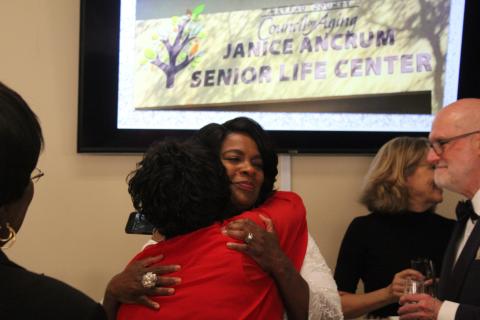 Janice Ancrum hugs her best friend of 35 years, Shirley Moore. 