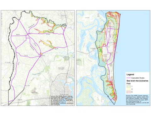 Using data from National Oceanic and Atmospheric Administration, this map identifies those areas that are anticipated to be inundated by sea-level rise of 1, 3 and 6 feet. Areas close to the St. Marys River and the Intracoastal Waterway would the most impacted. As with storm surge, large portions of Amelia Island are impacted by the minimum 1-foot sea-level rise scenario predicted to occur by 2050, if not sooner. NASSAU COUNTY PLANNING & ECONOMIC OPPORTUNITY