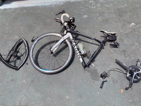 Mike Alessi suffered injuries after he was struck by a pickup truck on U.S. 1 South near Ship Inn July 10. His bicycle broke in half on impact. The driver did not stop.