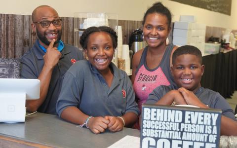 Joe and Jennifer Timmon, the proprietors of Southern Blend, with daughter Jerea and son Josiah. GARY MORGAN/FOR THE NEWS-LEADER