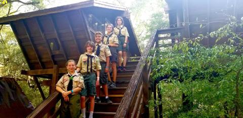 Members of the Boy Scout Troop and the all-girl Troop 152 attend summer camp in June at Camp Shands near Melrose. They stayed in the tree houses. While practicing social distancing, scouts were able to attend classes and enjoy the outdoors. Scouts completed 38 badges and earned two awards and four scouts achieved ranks. Scout Master William Anno and Amanda Sridasome attended with the scouts. They included Miley Meredith, Avery Meredith, Xavier Gallagher, Christina Scheider and Caitlyn Scheider.