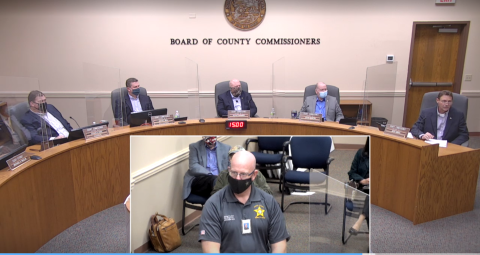 Nassau County Director of Emergency Management Greg Foster speaks with the Nassau County commissioners during a meeting Monday.
