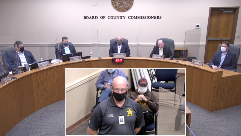 Nassau County Emergency Management Director Greg Foster speaks to the Nassau County Board of County Commissioners on Thursday morning.