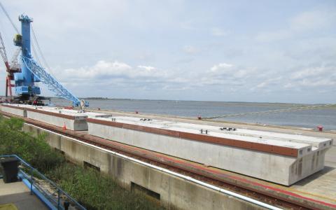 These docks will be installed in the northern basin of the Fernandina Harbor Marina. The docks are currently being stored at the Port of Fernandina. Work on the northern basin is slated to begin in mid-May, and the entire marina project is scheduled to be finished by July 1. JULIA ROBERTS/NEWS-LEADER