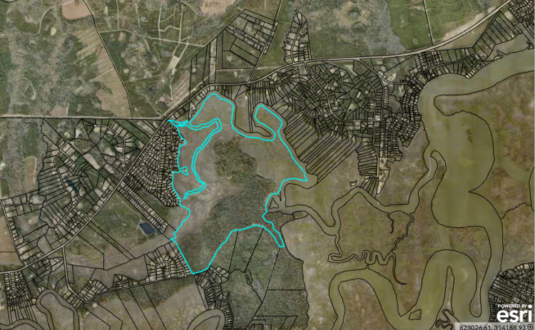 Aerial map showing Carter's property on Harrietts Bluff