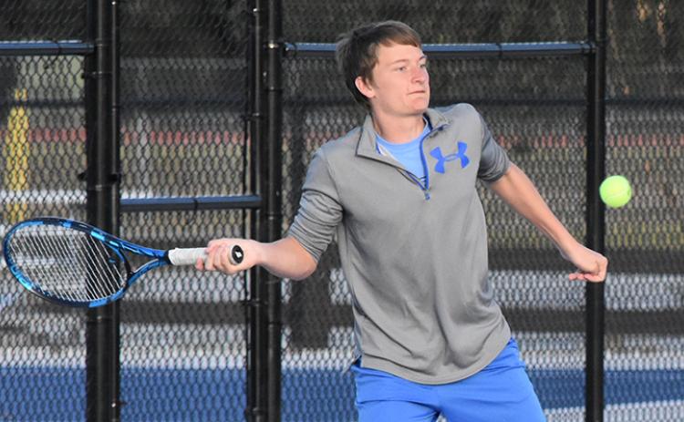 Hunter Rowe won his No. 2 singles match against Richmond Hill in a super-tiebreaker. (Andy Diffenderfer/Tribune & Georgian)
