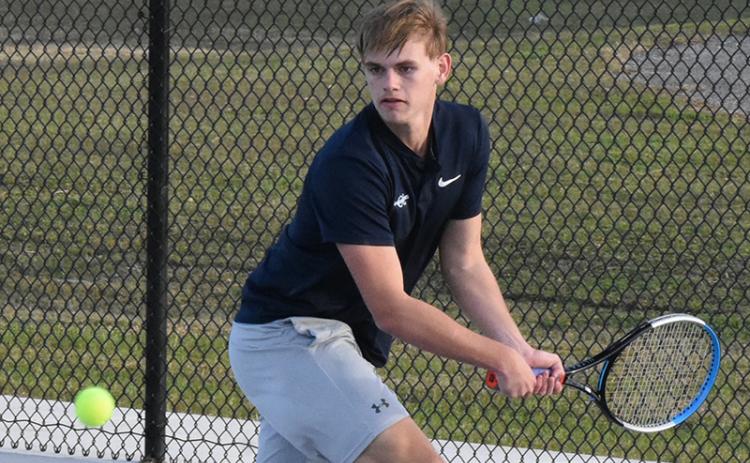 Ben Wright (pictured from earlier this season) rebounded from a set down Tuesday to win at No. 3 singles. (Andy Diffenderfer/Tribune & Georgian)