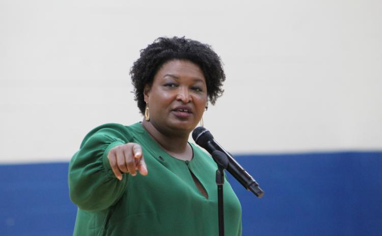 Georgia gubernatorial candidate Stacey Abrams speaks during a rally Tuesday evening in Kingsland. Abrams, a Democrat, is running to unseat incumbent Brian Kemp as governor.