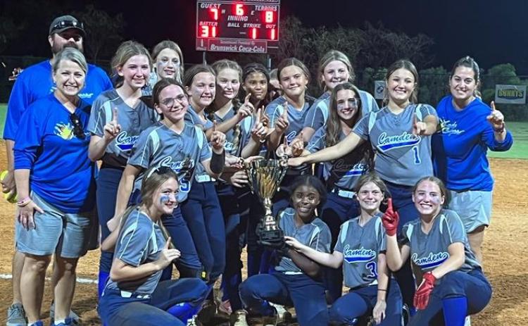 Camden Middle celebrated a conference softball title last Thursday by edging Jane Macon Middle in Brunswick. (Submitted photo)