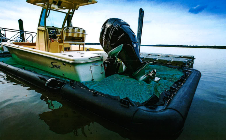 A vessel sits perched in the sort of SeaPen dock system county commissioners approved for use by the Camden County Sheriff’s Office.