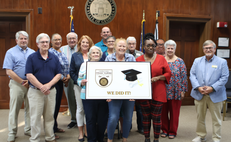 Camden County recently concluded its 2024 Citizens’ Academy Class. From left are Nick Harris, David Reinhardt, Ruth Harrison, Lannie Brant, Janet Rainer, Betty Mounts, Ben Casey, Robin Braswell, Shannon Smithson, Jim Goodman, Volinda Sarvis, Brittney Sullivan, Jeanne Legner, and Martin Turner.