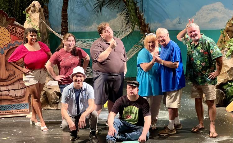 St. Marys Little Theatre will perform “Gilligan’s Island: The Musical” in October. Front row, from left, are Brandon Herron and Travis Landon. Back row: Eden George, Heike Priest, Keven McCanney, Susan Langenbahn, Allen Langenbahn and David Wyttenbach.