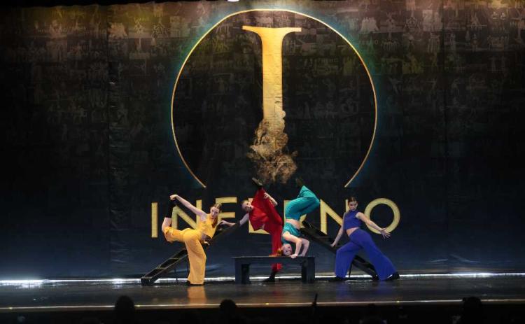 Kendall Lee, Alyssa O’Hara, Eva Finn and Tinsley Griffis participate in a dance routine during the Inferno dance competition in Charleston, S.C.