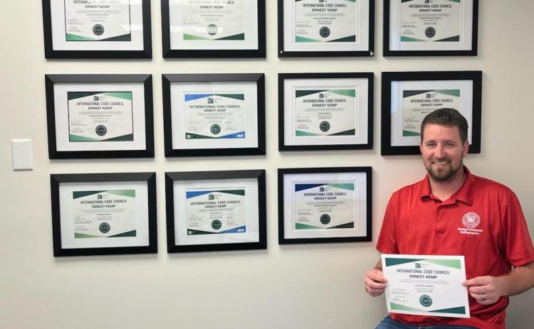 Camden County’s Petie Kemp has earned the combination residential and combination commercial building inspector certifications through the International Code Council