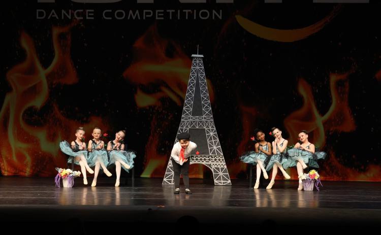 Maylee Knight, from left, Soren Lang, Mackenzie Porzio, Matthias Purslow, Asokha Tyson, Teagan Neal and Adalyn Fields won first place and the Judges Choice award titled, “Blossoming Ballet Dancers.”