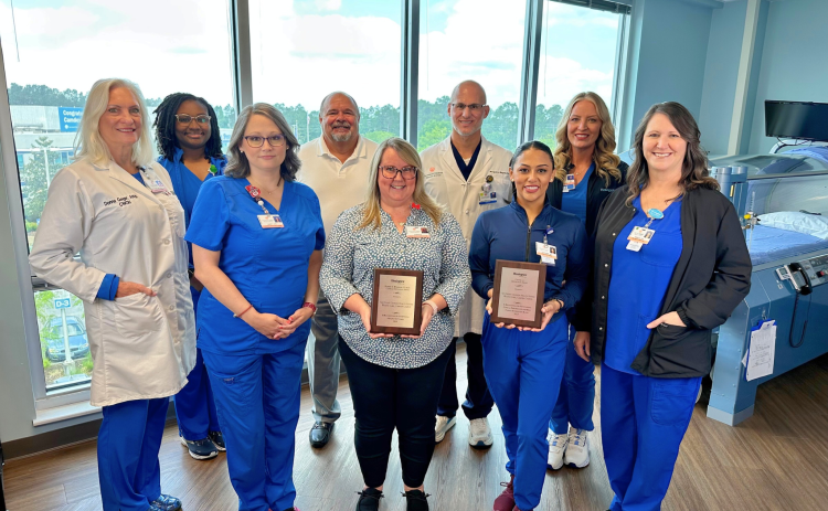 Southeast Georgia Health System’s Camden Campus Wound Care Center team members, from left, are Donna Geiger, Camille McGowan, Nancy Turner, Jim Hendrix, Jennifer Bailey, Benjamin Bograd, Stephanie Soto-Bowen, Ashley Holland and Angie Hanson.
