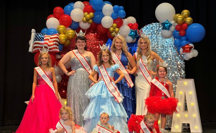 The 2026 Miss American Jubilee 250 Queens, selected through the People’s Choice competition, pose following the June 20 pageant. Winners include Junior Miss Audrey Maxwell, Ms. Dixie Jones, Little Miss Patersyn Whitson, Teen Miss Kendall Clark, Miss Baylee Clark, Tiny Miss Kynslee Meredith, Wee Miss Oaklynn Dugger, Baby Miss Darla Brown and Toddler Miss Emerlynn Jenkins.