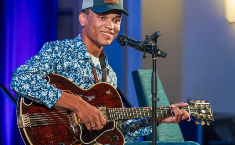 The Woodbine Opry’s youngest performing member, 20-year-old Landon Preston, recently performed at the Chet Atkins Appreciation Society convention in Nashville, Tenn.  Photo by Ronnie Wade