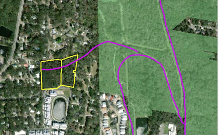 The city of Fernandina Beach is purchasing this 5.35-acre parcel of property, outlined in yellow, and putting it into conservation to prevent development on it. Commissioners noted owner Richard Keffer could have made a considerable profit on the land if it had been developed and acknowledged his efforts to work with the city to put the land in conservation. NORTH FLORIDA LAND TRUST