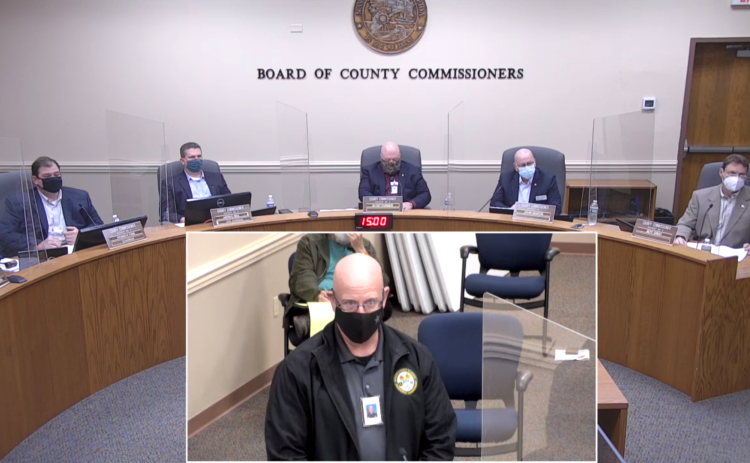 Nassau County Emergency Management Director Greg Foster speaks to the Nassau County Board of County Commissioners during a special meeting Wednesday.