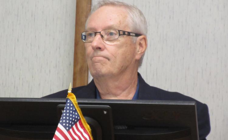 Fernandina Beach Mayor Mike Lednovich speaks Tuesday during the City Commission meeting.