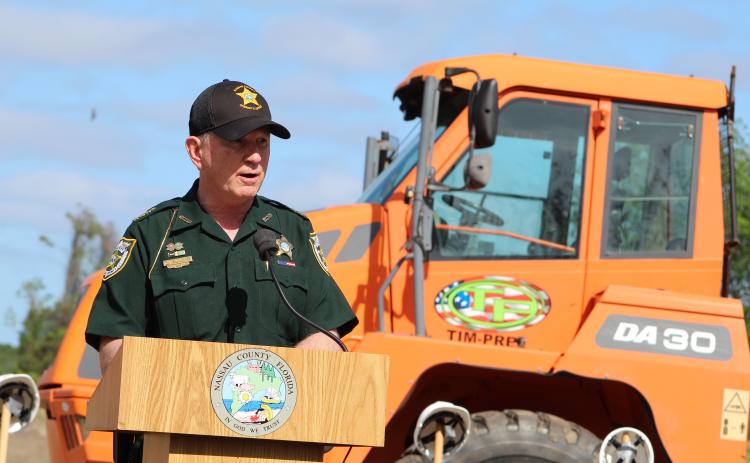Nassau County Sheriff Bill Leeper speaks during a groundbreaking ceremony for the law enforcement and fire rescue training facility off County Road 108.