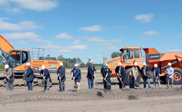 Nassau County officials, including fire-rescue and sheriff’s office officials, join together Monday afternoon to break ground at the site of a new pistol and rifle range that will eventually be part of a public safety training complex, which will include training areas for fire-rescue, tactical courses and more.