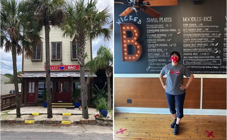 The front of the Wicked Bao building, which has a colorful past. Natalie Wu poses in front of her blackboard menu. DILLON BASSE/FOR THE NEWS-LEADER