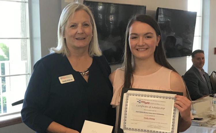 Sarah Pelican of the Federated Republican Women of Nassau helped present the 2020 FRWN Marilyn Evans Jones Scholarship to Fernandina Beach High School senior Emily Vining at a luncheon earlier this month. JULIA ROBERTS/NEWS-LEADER