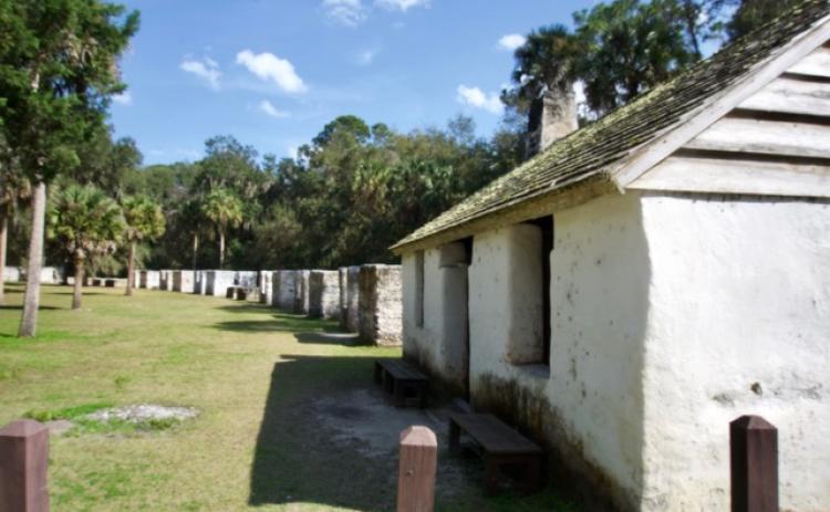 Slave quarters are arranged in a semicircle at Kingsley Plantation.