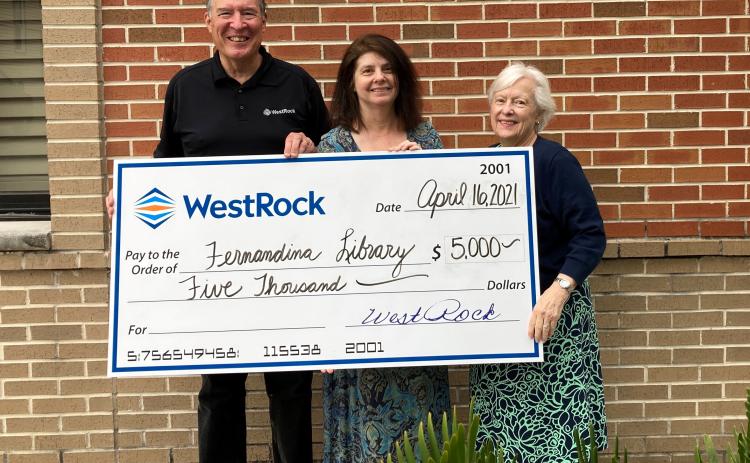The Friends of the Fernandina Beach Library received a $5,000 donation from WestRock on April 19 that will enhance and assist with the maintenance of the Fernandina Branch Library’s technology center.   Community members of all ages use the library and the available technology for a variety of reasons. These include processing employment and scholarship applications, submitting financial aid  forms, gaining access to educational, research and testing resources, as well as hobbies and personal interest pursu