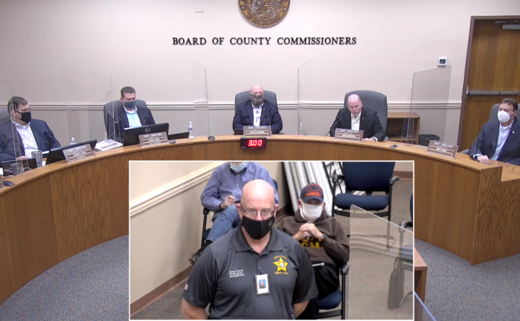 Nassau County Emergency Management Director Greg Foster speaks to the Nassau County Board of County Commissioners on Thursday morning.
