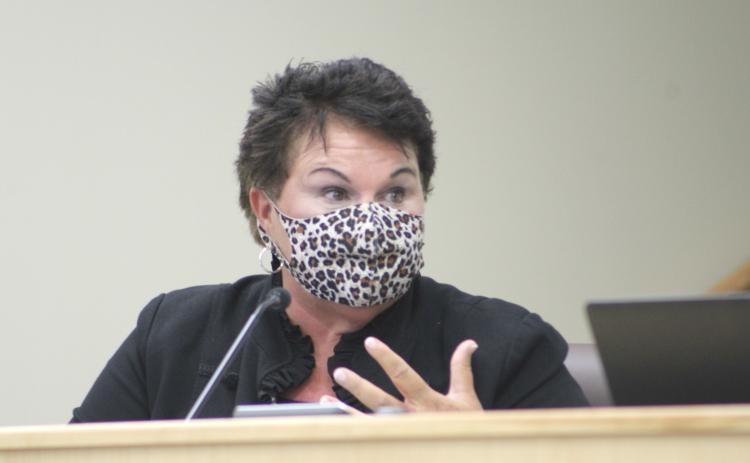Nassau County Superintendent of Schools Kathy Burns speaks during Tuesday night’s school board meeting.